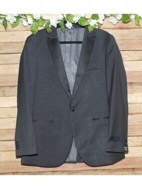 NWT Bryan Michaels Charcoal Gray & Black Tuxedo Suit Jacket SZ 42R Formal Event